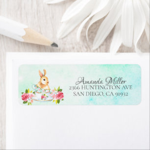Étiquette Baby shower de thé Floral Bunny Aquarelle
