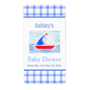 Étiquette Baby shower de vérification bleu bateau à voile Wa