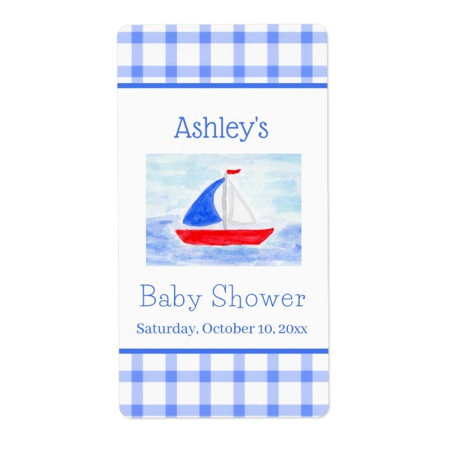Étiquette Baby shower de vérification bleu bateau à voile Wa (Devant)