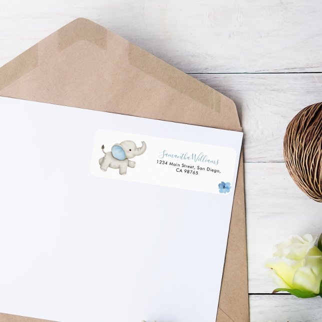 Étiquette Baby shower d'éléphant aquarelle (Créateur téléchargé)