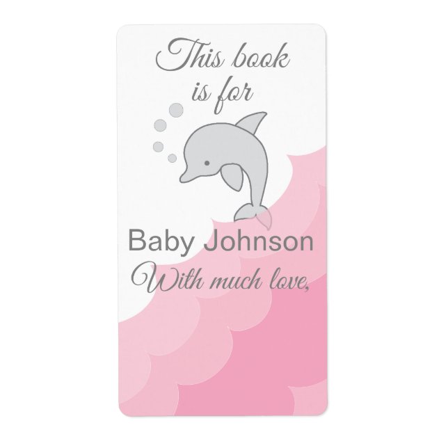 Étiquette Baby shower "Dolphin Pink" feuille de plaque de 8 (Devant)