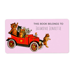 Étiquette Baby shower Drôle Cartoon Chats Retro Voiture Viol
