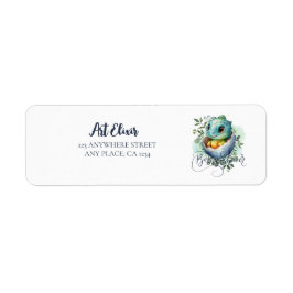 Étiquette Baby shower Feuille Dinosaur Oeuf Cute Aquarelle