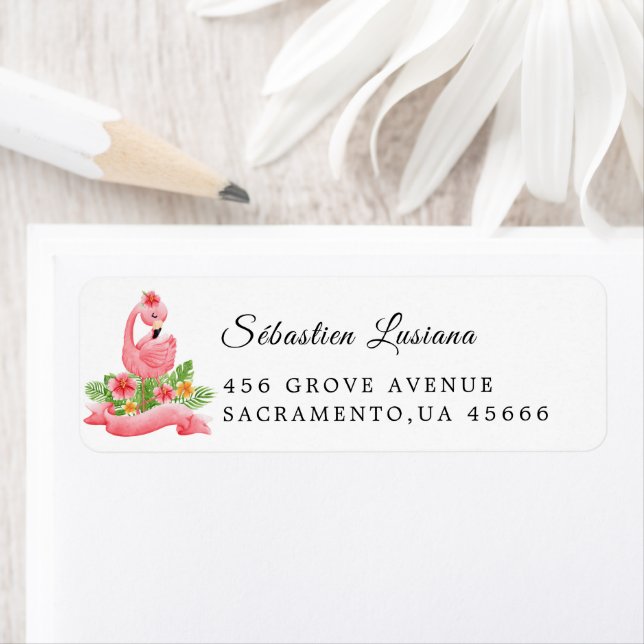 Étiquette Baby shower Flamant rose Adresse de retour (En situation)