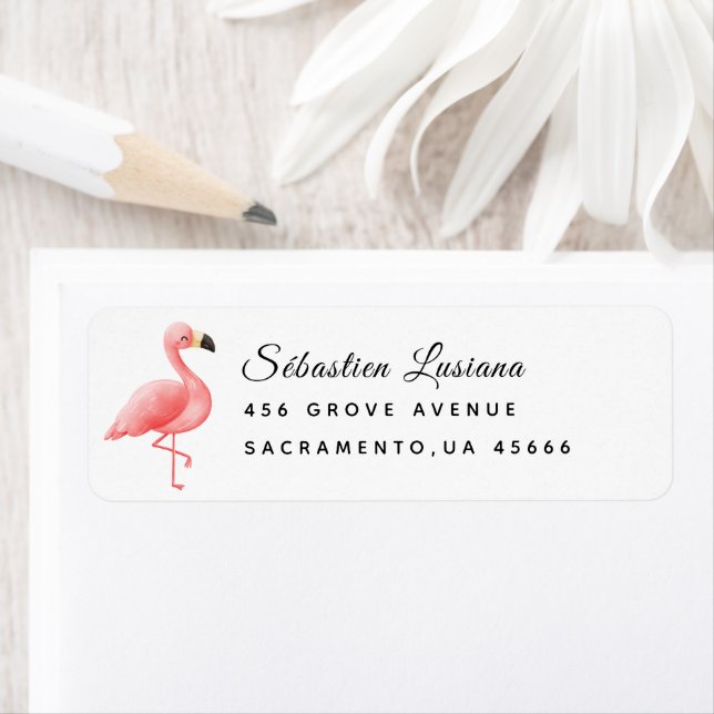 Étiquette Baby shower Flamant rose Adresse de retour (En situation)