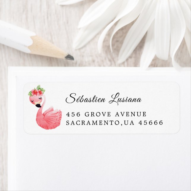 Étiquette Baby shower Flamant rose Adresse de retour (En situation)
