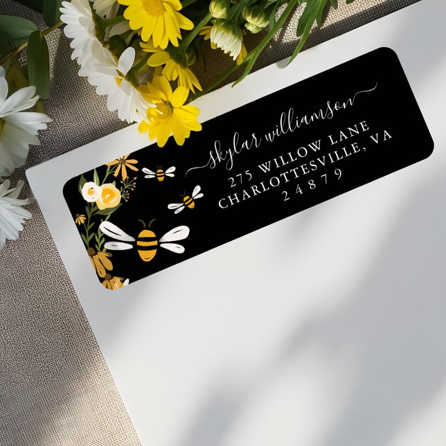 Étiquette Baby shower Fleur sauvage d'aquarelle d'abeille de (Sweet Honey Bee Watercolor Wildflowers Baby Shower Label)