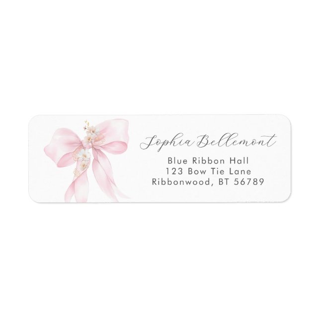 Étiquette Baby shower Floral Bow rose Adresse de retour (Devant)