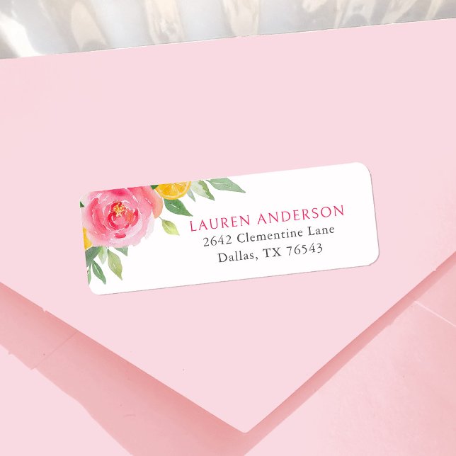 Étiquette Baby shower Floral rose Citrus Adresse de retour (Créateur téléchargé)