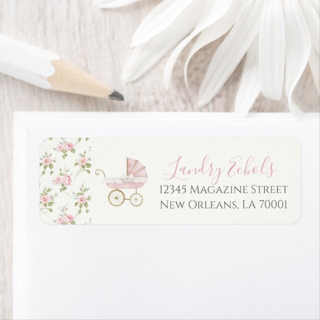 Étiquette Baby shower Floral rose du sud de Preppy (En situation)