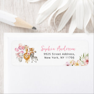 Étiquette Baby shower Floral safari animaux adresse de retou