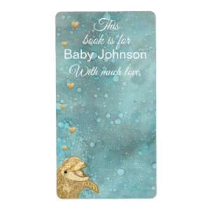 Étiquette Baby shower "Gold Baby Dolphin" Feuille d'assiette