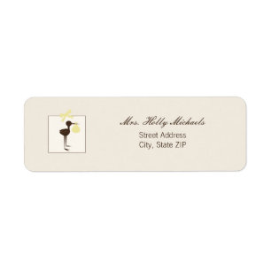 Étiquette Baby shower jaune et Brown de cigogne sophistiqué