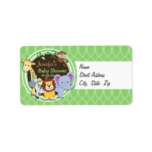 Étiquette Baby shower Jungle mignon ; Ovales verts