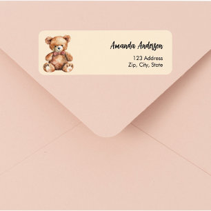 Étiquette Baby shower ourson beige retour adresse