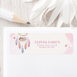 Étiquette Baby shower Pastel Watercolor Dreamcatcher