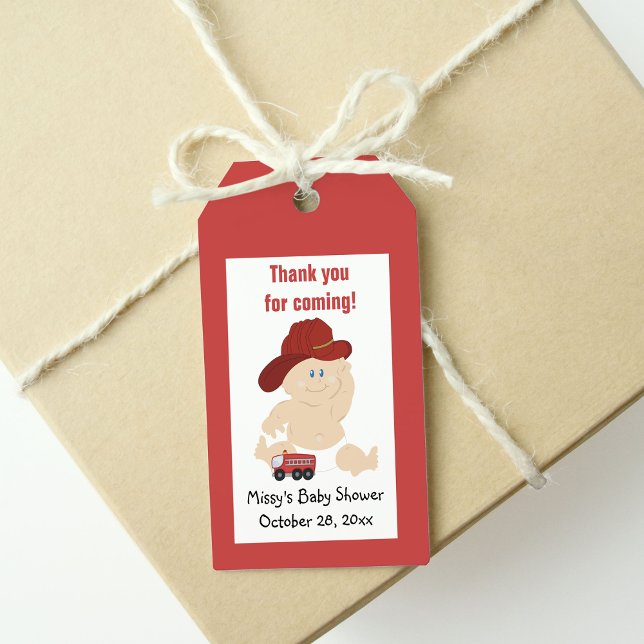 Étiquette Baby shower pompier Merci Favoriser (Baby Firefighter Thank you Favor tags for a baby shower)
