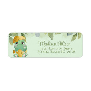 Étiquette Baby shower pour garçons de dinosaures vert