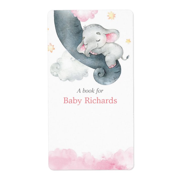 Étiquette Baby shower rose bébé éléphant autocollants (Devant)