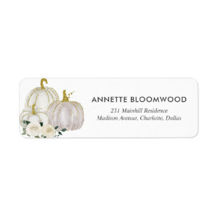 Étiquette Baby shower Rose blanche Citrouille aquarelle