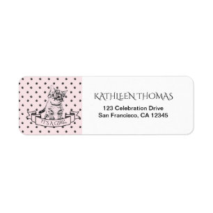 Étiquette Baby shower rose Cute Kitten Adresse de retour
