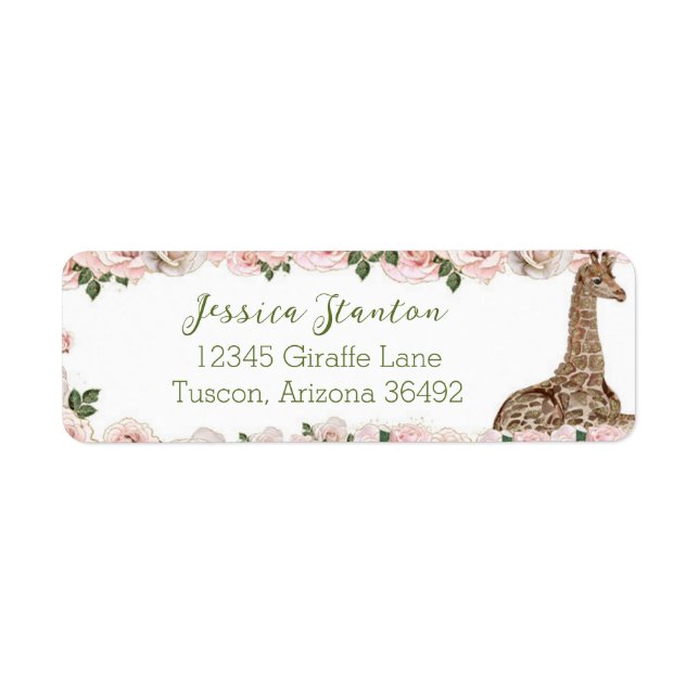 Étiquette Baby shower Rose de Giraffe Cute Retour (Devant)
