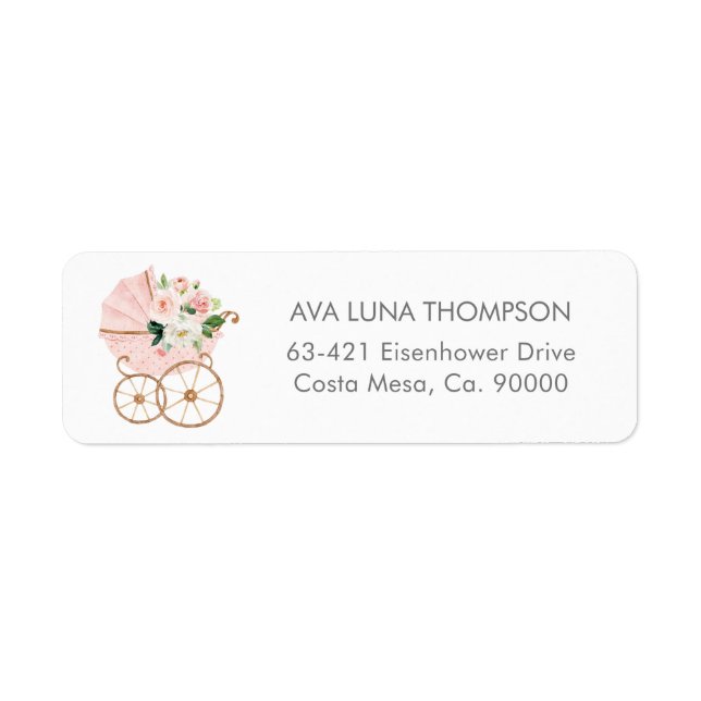 Étiquette Baby shower rose Floral Invitation Adresse de reto (Devant)
