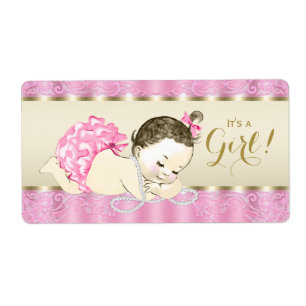 Étiquette Baby shower rose Pearl d'or  bouteille d'eau Étiqu