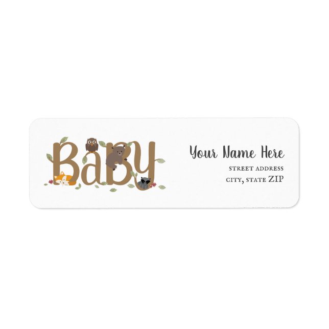 Étiquette Baby shower Sleepy Woodland Animaux (Devant)