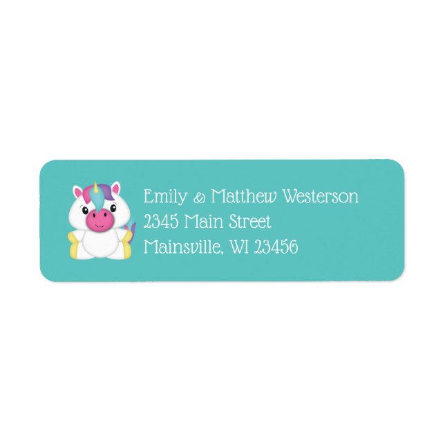 Étiquette Baby shower Unicorn Turquoise (Devant)