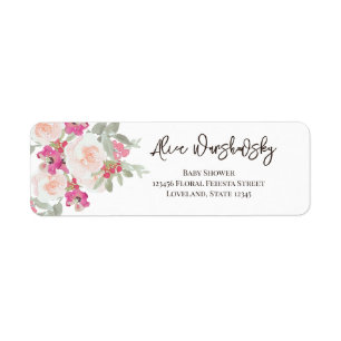 Étiquette baby shower vintage Floral Aquarelle rose fille
