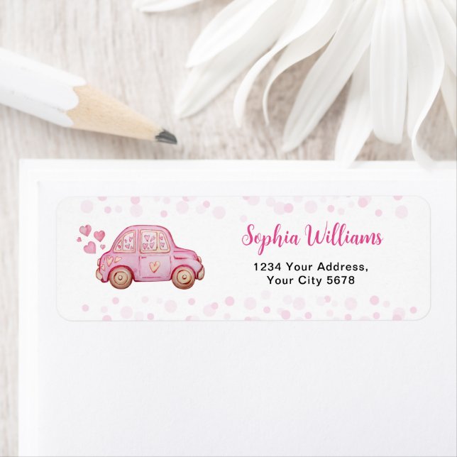 Étiquette Baby shower Voiture Valentine Rose (En situation)