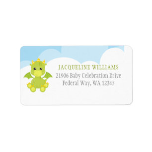 Étiquette Baby shower Whimsical Boy Dragon