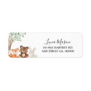 Étiquette Baby shower Woodland Adresse de retour