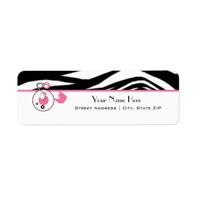 Étiquette baby shower - Zebra Print & Diaper Pin (Devant)