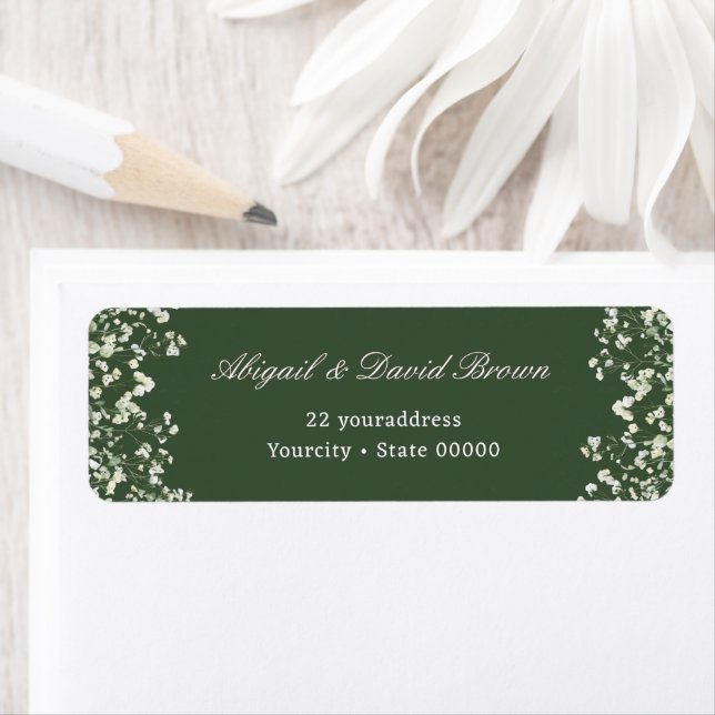Étiquette Baby's Breath  on Sage Green Return Address (En situation)