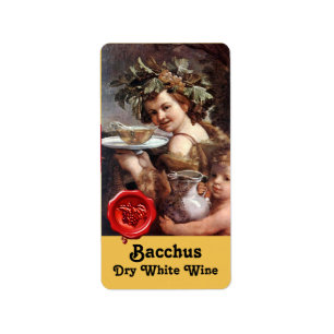 ÉTIQUETTE BACCHUS AUX RAISINS ET SCEAU DE CIRE ROUGE DE VIN 