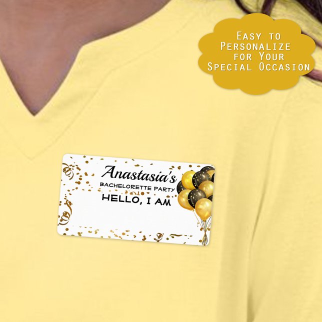 Étiquette Bachelorette Party Balloon Confetti Nom du papier  (Help guests remember who they are talking to at your very special event with paper label name tags.)
