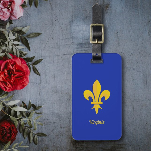 Étiquette bagage bleu roi avec Fleur de Lys Or (Royal Blue Luggage Tag with a Gold Fleur de Lis)