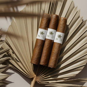 Étiquette Bagues de cigare Monogramme Minimaliste Palmier Tr