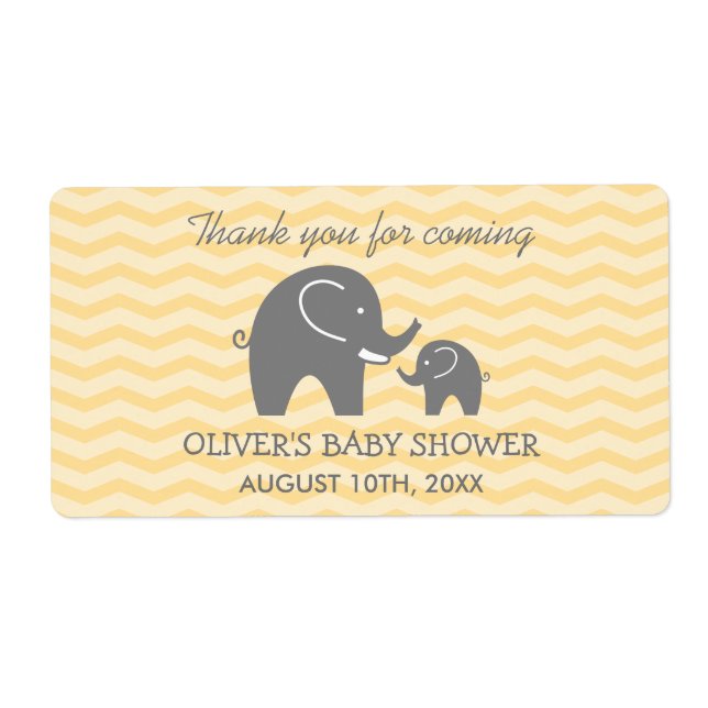 Étiquette Baguettes de bouteille d'eau de baby shower d'élép (Devant)