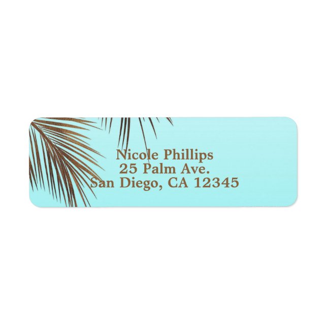 Étiquette Bahama Breeze Copper Palm Blue Aqua Mariage de mer (Devant)