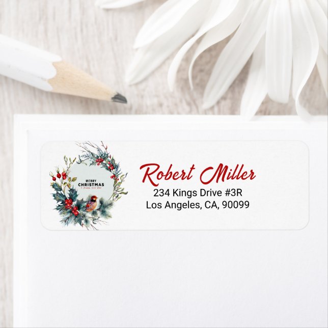 Étiquette Baies de Noël Wreath Red Robin (En situation)