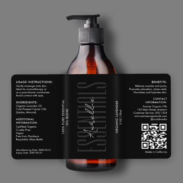 Étiquette Bain de corps moderne Beauté Black Huile bouteille (Modern Body Bath Beauty Black Oil Bottle Product Label
)