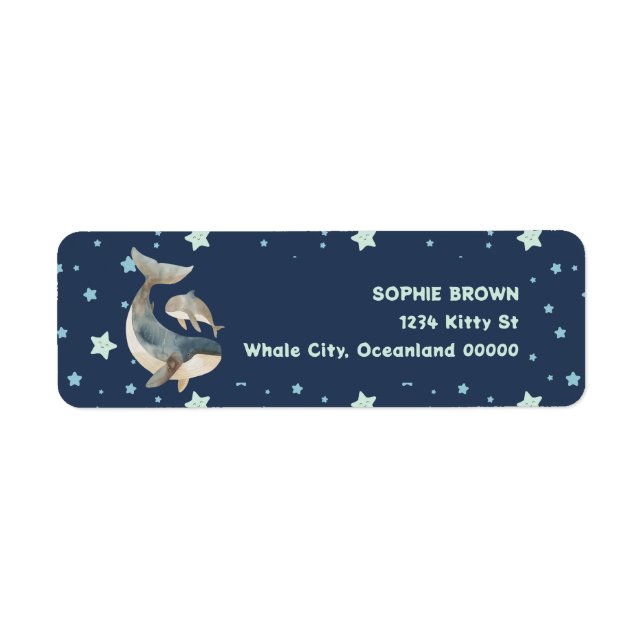Étiquette Baleines avec Star Motif Navy Blue Adresse de reto (Devant)