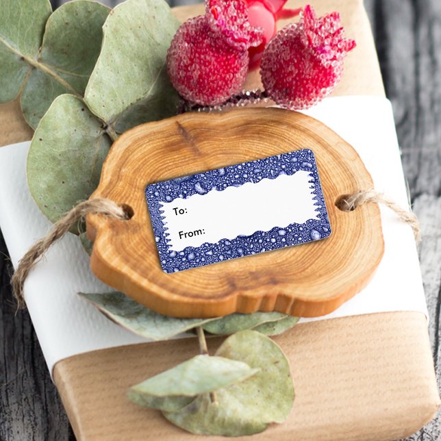 Étiquette Balise cadeau de goutte d'eau bleue Abstraite (Abstract deep blue and white water cell look gift tag label.)