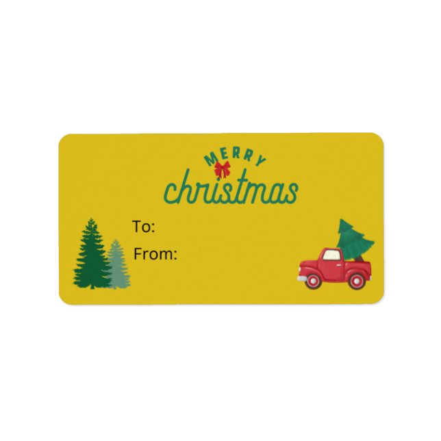 Étiquette Balise cadeau de Noël Camion rouge et arbres de No (Devant)