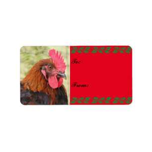 Étiquette Balise cadeau de Noël de coq noir de maran en cuiv