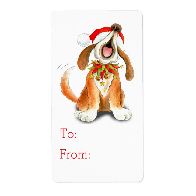 Étiquette Balise cadeau de Noël pour chien chanteur (de et v (Devant)