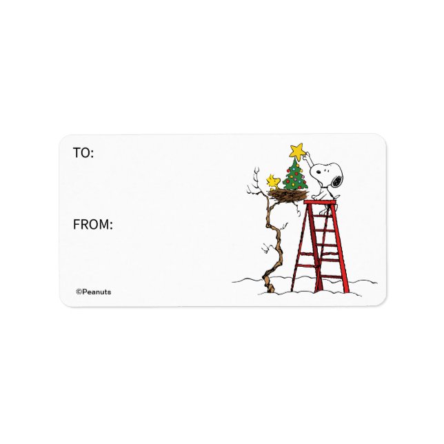Étiquette Balise cadeau de Noël Snoopy & Woodstock (Devant)